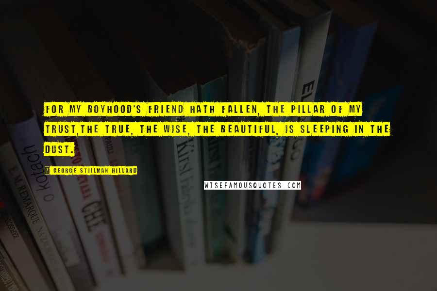 George Stillman Hillard Quotes: For my boyhood's friend hath fallen, the pillar of my trust,The true, the wise, the beautiful, is sleeping in the dust.