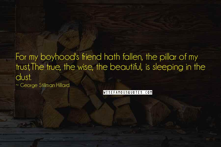 George Stillman Hillard Quotes: For my boyhood's friend hath fallen, the pillar of my trust,The true, the wise, the beautiful, is sleeping in the dust.