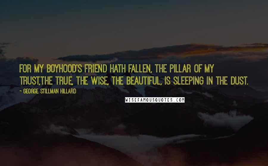 George Stillman Hillard Quotes: For my boyhood's friend hath fallen, the pillar of my trust,The true, the wise, the beautiful, is sleeping in the dust.