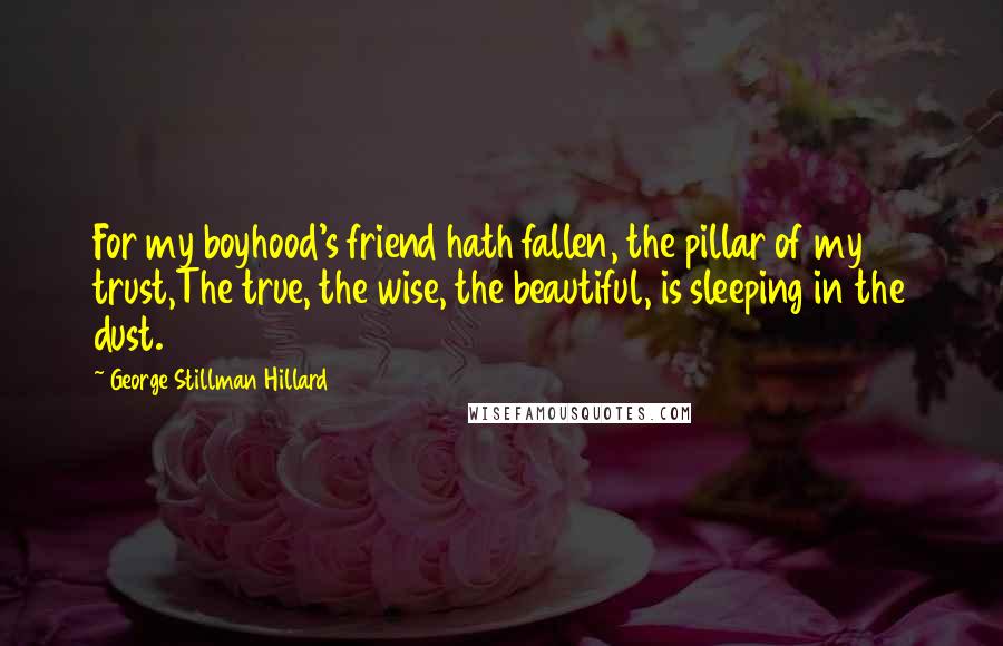 George Stillman Hillard Quotes: For my boyhood's friend hath fallen, the pillar of my trust,The true, the wise, the beautiful, is sleeping in the dust.