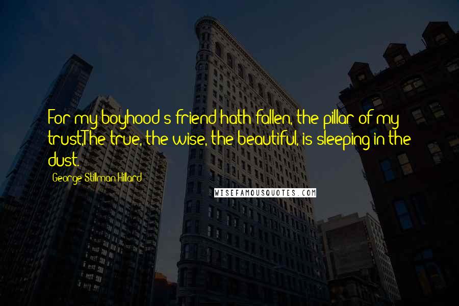 George Stillman Hillard Quotes: For my boyhood's friend hath fallen, the pillar of my trust,The true, the wise, the beautiful, is sleeping in the dust.