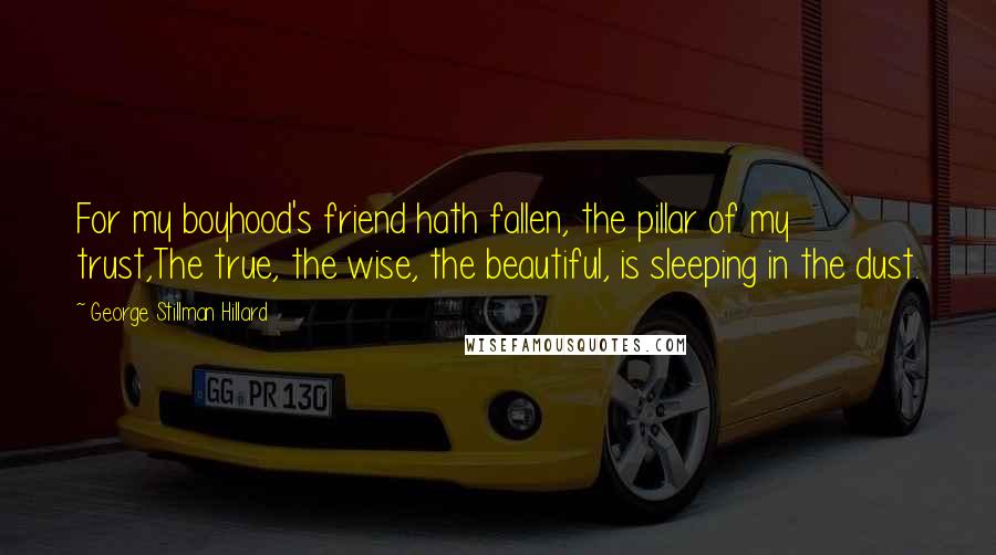 George Stillman Hillard Quotes: For my boyhood's friend hath fallen, the pillar of my trust,The true, the wise, the beautiful, is sleeping in the dust.