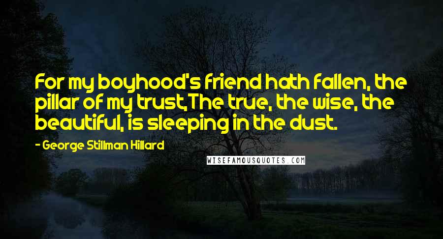 George Stillman Hillard Quotes: For my boyhood's friend hath fallen, the pillar of my trust,The true, the wise, the beautiful, is sleeping in the dust.