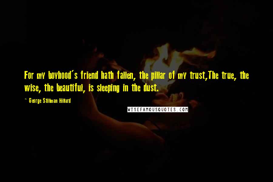 George Stillman Hillard Quotes: For my boyhood's friend hath fallen, the pillar of my trust,The true, the wise, the beautiful, is sleeping in the dust.