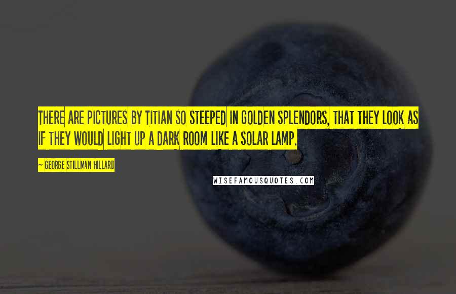 George Stillman Hillard Quotes: There are pictures by Titian so steeped in golden splendors, that they look as if they would light up a dark room like a solar lamp.