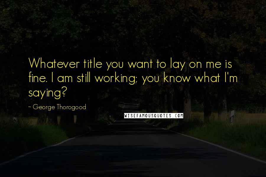 George Thorogood Quotes: Whatever title you want to lay on me is fine. I am still working; you know what I'm saying?