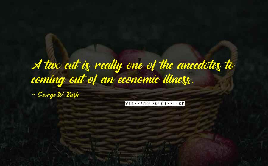 George W. Bush Quotes: A tax cut is really one of the anecdotes to coming out of an economic illness.