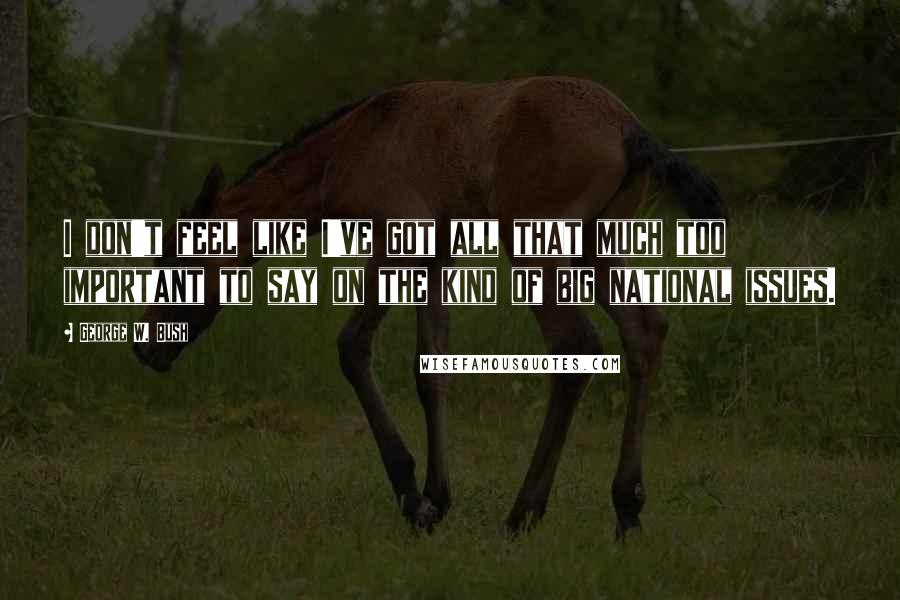 George W. Bush Quotes: I don't feel like I've got all that much too important to say on the kind of big national issues.