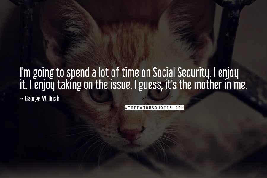 George W. Bush Quotes: I'm going to spend a lot of time on Social Security. I enjoy it. I enjoy taking on the issue. I guess, it's the mother in me.