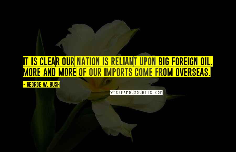 George W. Bush Quotes: It is clear our nation is reliant upon big foreign oil. More and more of our imports come from overseas.