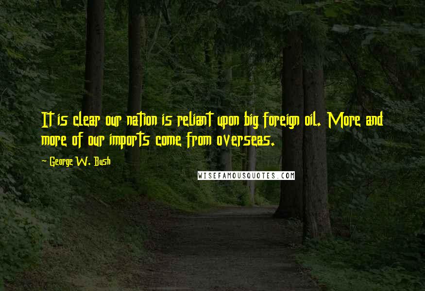 George W. Bush Quotes: It is clear our nation is reliant upon big foreign oil. More and more of our imports come from overseas.