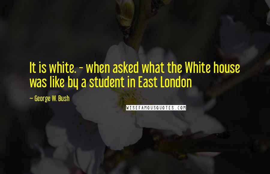 George W. Bush Quotes: It is white. - when asked what the White house was like by a student in East London