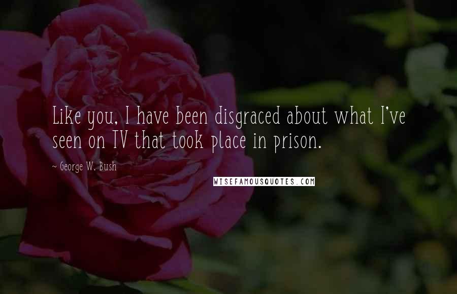 George W. Bush Quotes: Like you, I have been disgraced about what I've seen on TV that took place in prison.