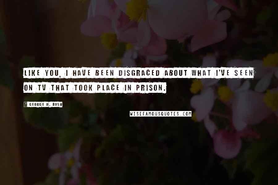 George W. Bush Quotes: Like you, I have been disgraced about what I've seen on TV that took place in prison.