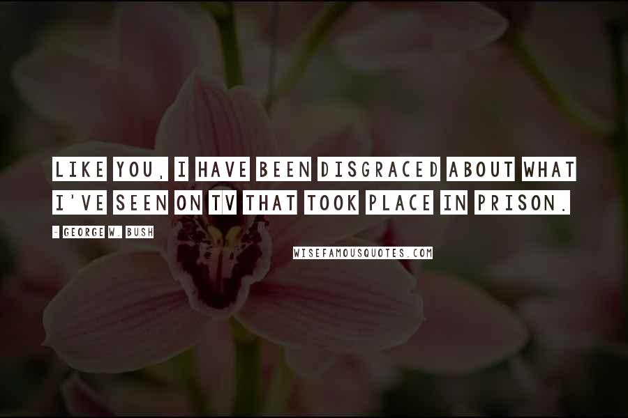 George W. Bush Quotes: Like you, I have been disgraced about what I've seen on TV that took place in prison.