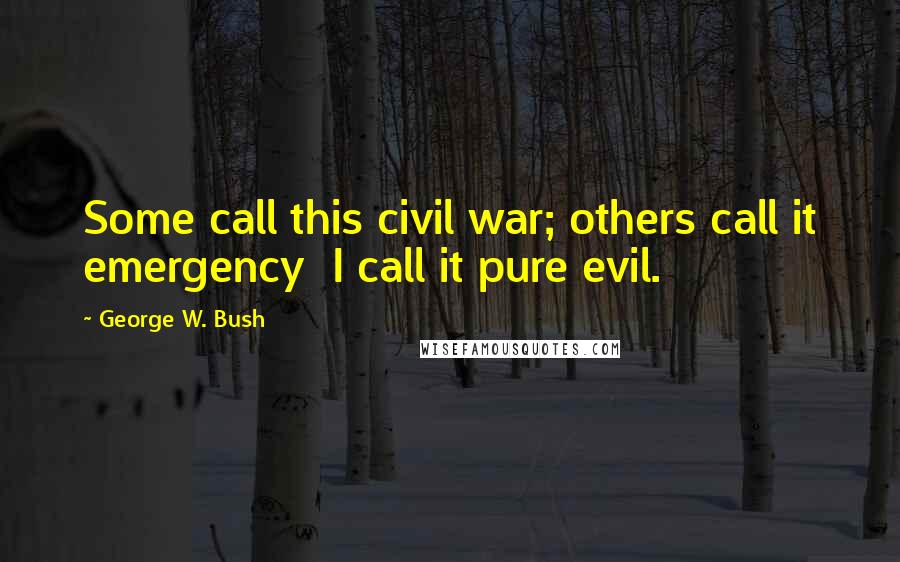 George W. Bush Quotes: Some call this civil war; others call it emergency  I call it pure evil.
