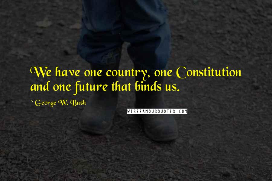 George W. Bush Quotes: We have one country, one Constitution and one future that binds us.