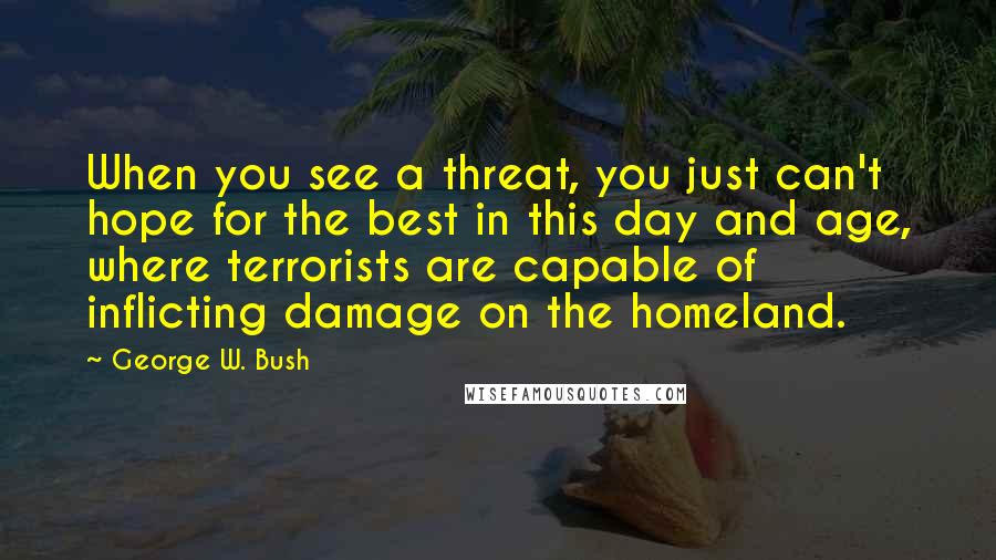 George W. Bush Quotes: When you see a threat, you just can't hope for the best in this day and age, where terrorists are capable of inflicting damage on the homeland.