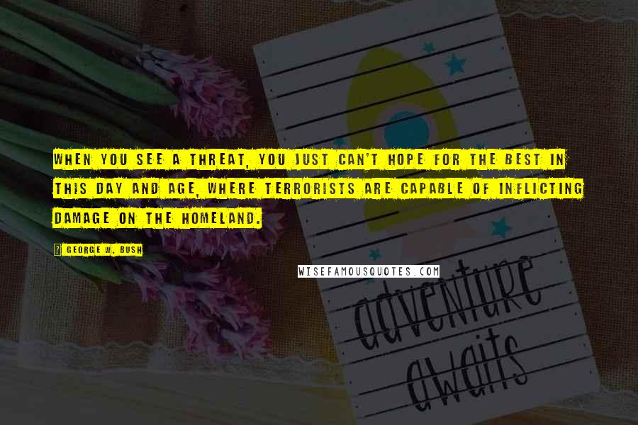 George W. Bush Quotes: When you see a threat, you just can't hope for the best in this day and age, where terrorists are capable of inflicting damage on the homeland.