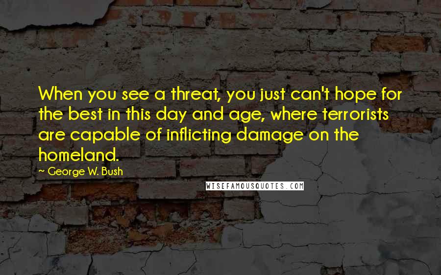 George W. Bush Quotes: When you see a threat, you just can't hope for the best in this day and age, where terrorists are capable of inflicting damage on the homeland.