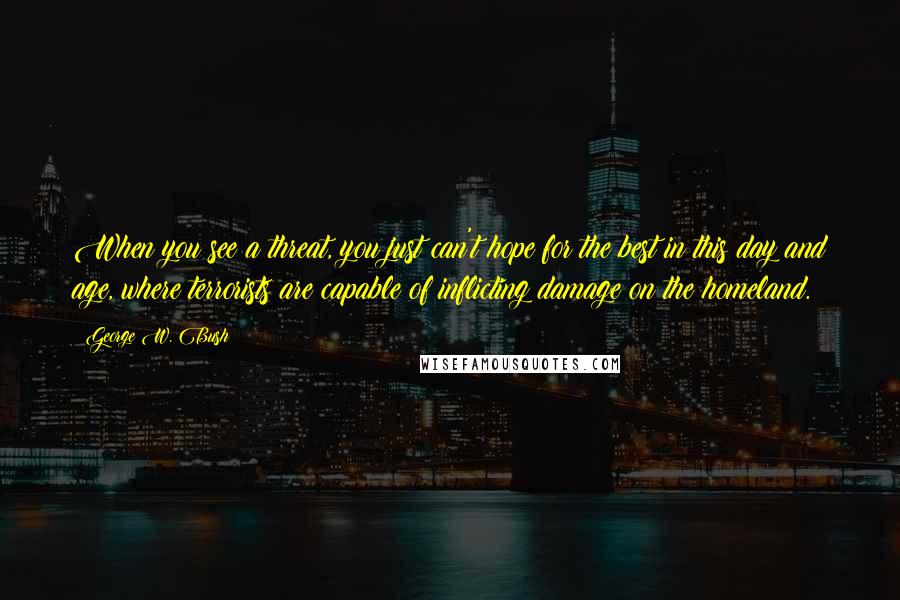 George W. Bush Quotes: When you see a threat, you just can't hope for the best in this day and age, where terrorists are capable of inflicting damage on the homeland.