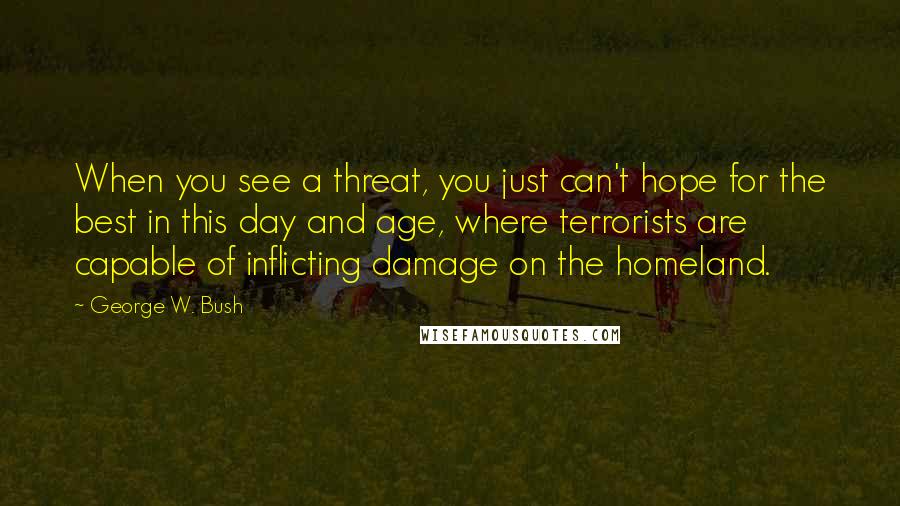 George W. Bush Quotes: When you see a threat, you just can't hope for the best in this day and age, where terrorists are capable of inflicting damage on the homeland.