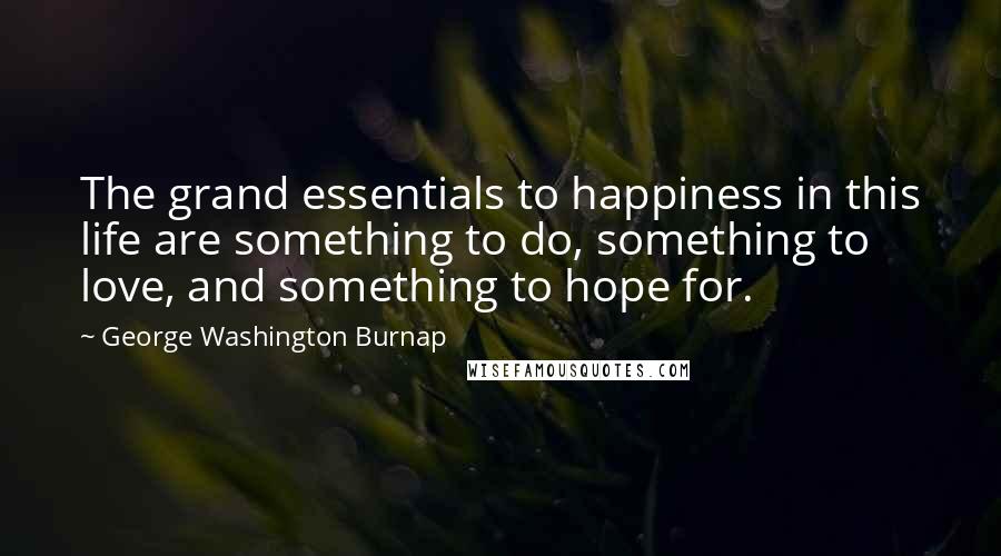 George Washington Burnap Quotes: The grand essentials to happiness in this life are something to do, something to love, and something to hope for.