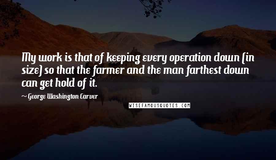 George Washington Carver Quotes: My work is that of keeping every operation down (in size) so that the farmer and the man farthest down can get hold of it.