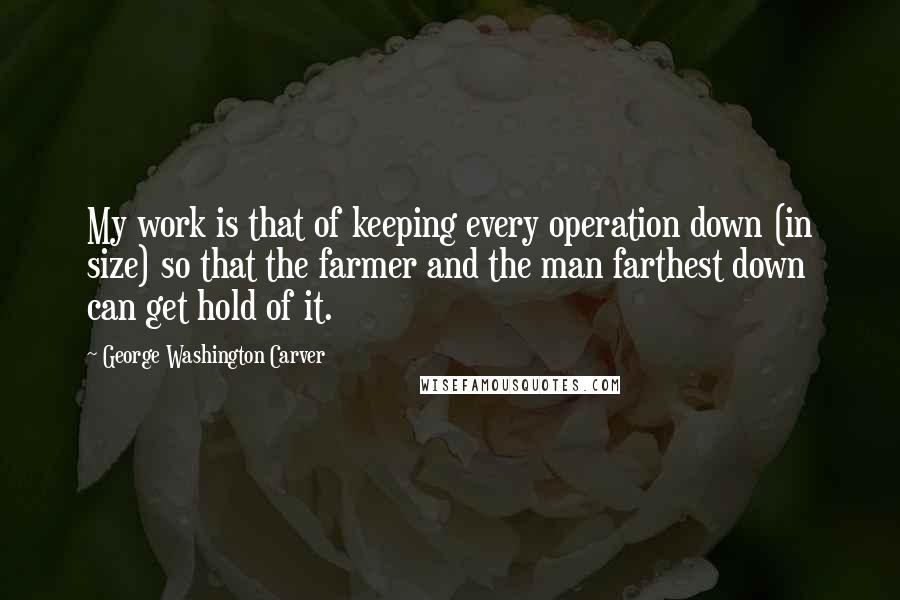 George Washington Carver Quotes: My work is that of keeping every operation down (in size) so that the farmer and the man farthest down can get hold of it.