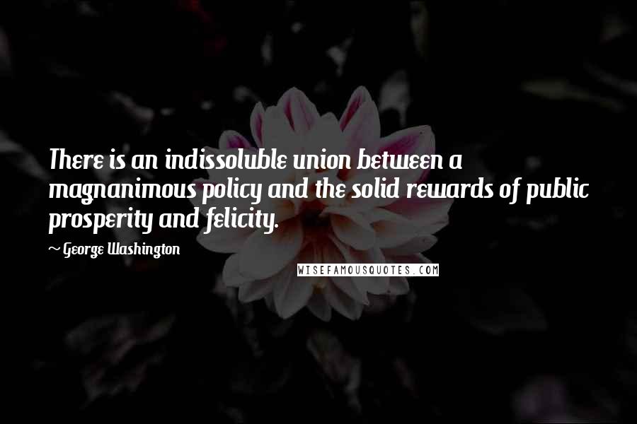 George Washington Quotes: There is an indissoluble union between a magnanimous policy and the solid rewards of public prosperity and felicity.