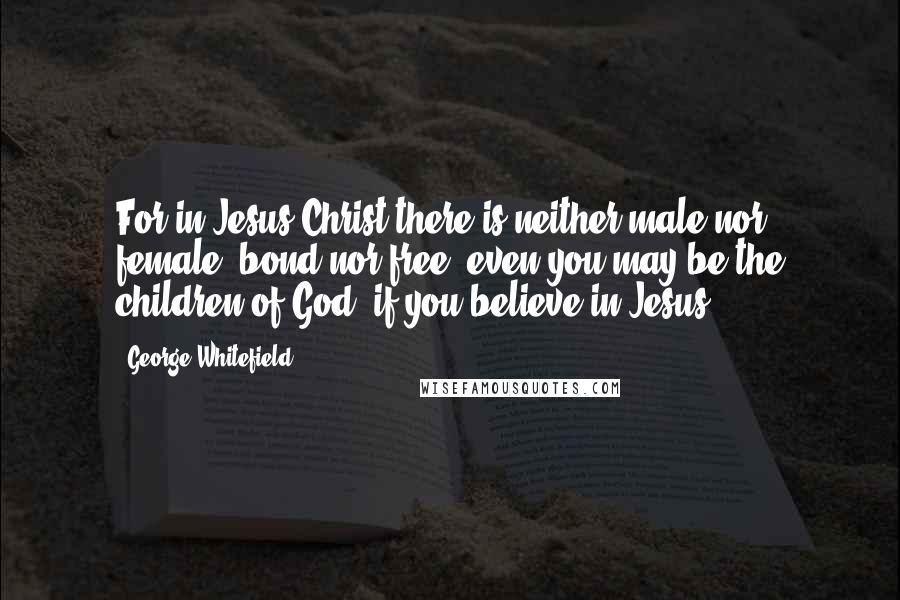 George Whitefield Quotes: For in Jesus Christ there is neither male nor female, bond nor free; even you may be the children of God, if you believe in Jesus.