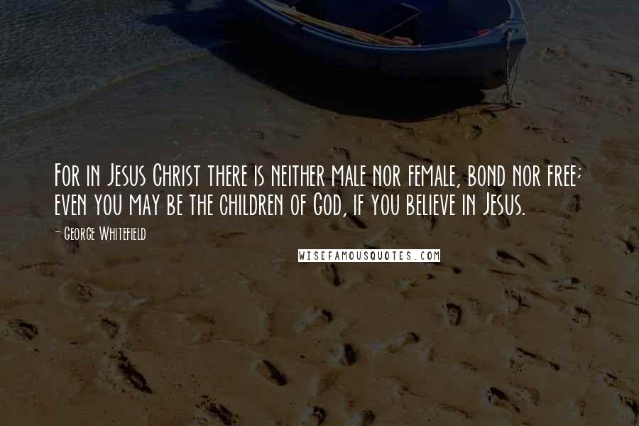 George Whitefield Quotes: For in Jesus Christ there is neither male nor female, bond nor free; even you may be the children of God, if you believe in Jesus.