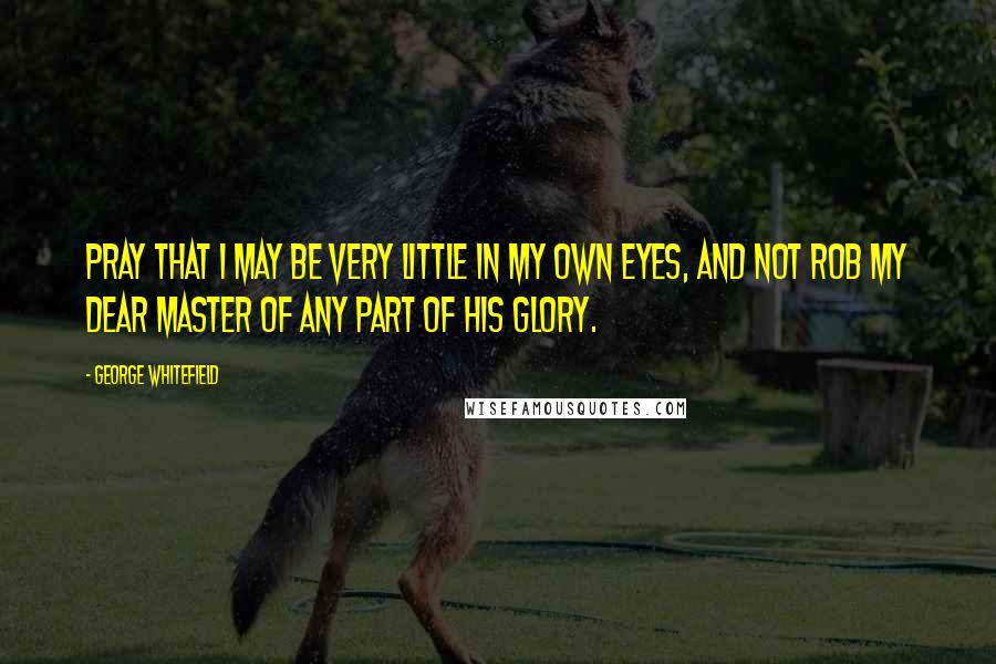 George Whitefield Quotes: Pray that I may be very little in my own eyes, and not rob my dear Master of any part of his glory.