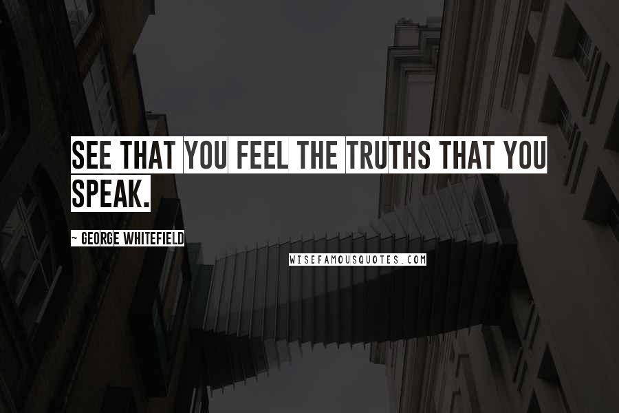 George Whitefield Quotes: See that you feel the truths that you speak.
