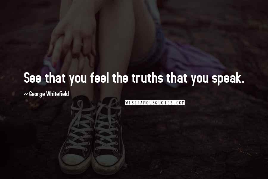 George Whitefield Quotes: See that you feel the truths that you speak.