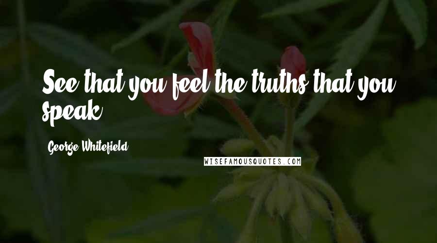 George Whitefield Quotes: See that you feel the truths that you speak.