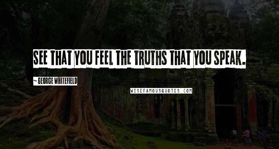 George Whitefield Quotes: See that you feel the truths that you speak.