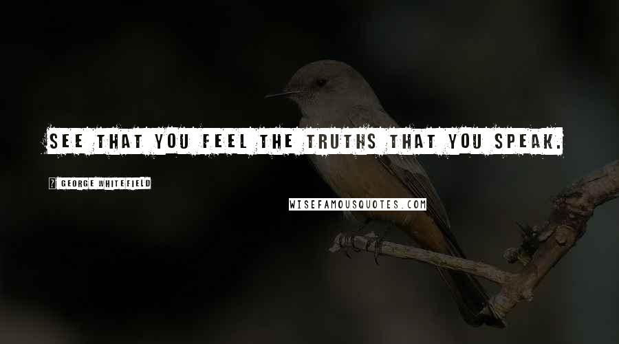 George Whitefield Quotes: See that you feel the truths that you speak.
