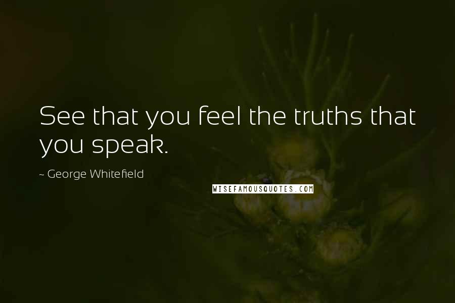 George Whitefield Quotes: See that you feel the truths that you speak.