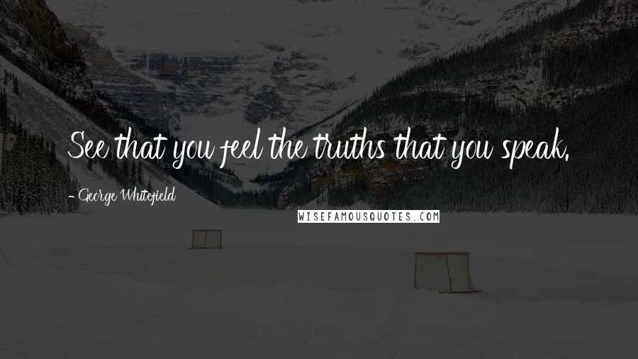 George Whitefield Quotes: See that you feel the truths that you speak.