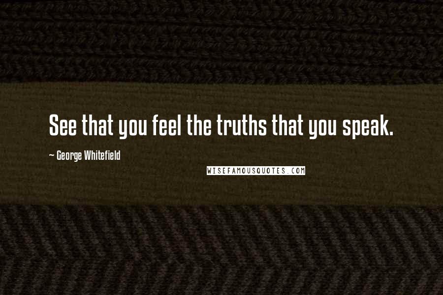 George Whitefield Quotes: See that you feel the truths that you speak.