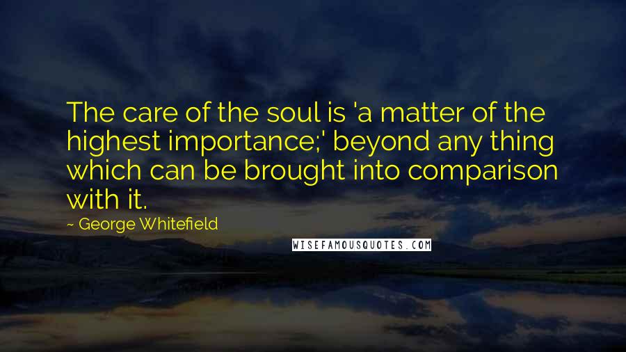 George Whitefield Quotes: The care of the soul is 'a matter of the highest importance;' beyond any thing which can be brought into comparison with it.