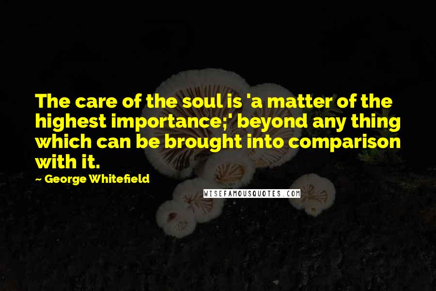 George Whitefield Quotes: The care of the soul is 'a matter of the highest importance;' beyond any thing which can be brought into comparison with it.