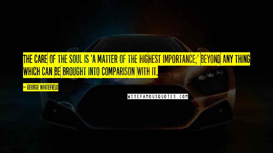 George Whitefield Quotes: The care of the soul is 'a matter of the highest importance;' beyond any thing which can be brought into comparison with it.