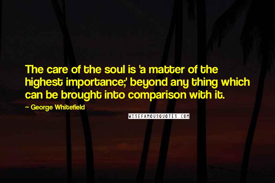 George Whitefield Quotes: The care of the soul is 'a matter of the highest importance;' beyond any thing which can be brought into comparison with it.