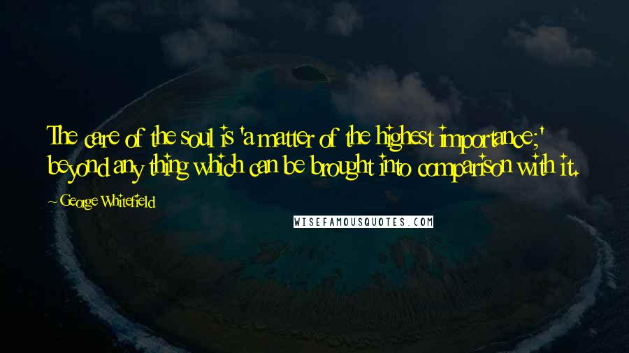 George Whitefield Quotes: The care of the soul is 'a matter of the highest importance;' beyond any thing which can be brought into comparison with it.