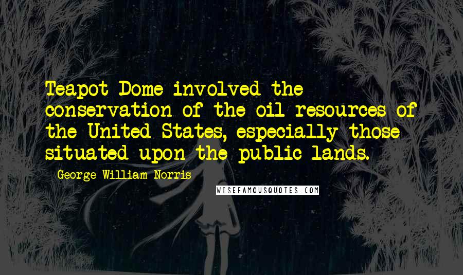 George William Norris Quotes: Teapot Dome involved the conservation of the oil resources of the United States, especially those situated upon the public lands.
