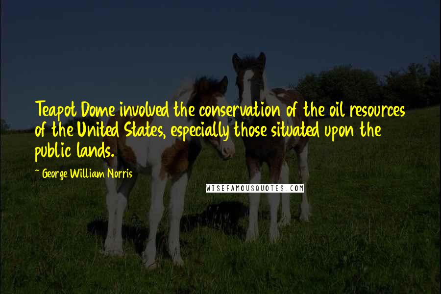 George William Norris Quotes: Teapot Dome involved the conservation of the oil resources of the United States, especially those situated upon the public lands.