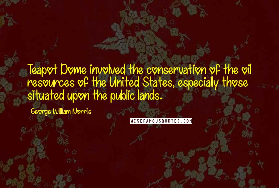 George William Norris Quotes: Teapot Dome involved the conservation of the oil resources of the United States, especially those situated upon the public lands.