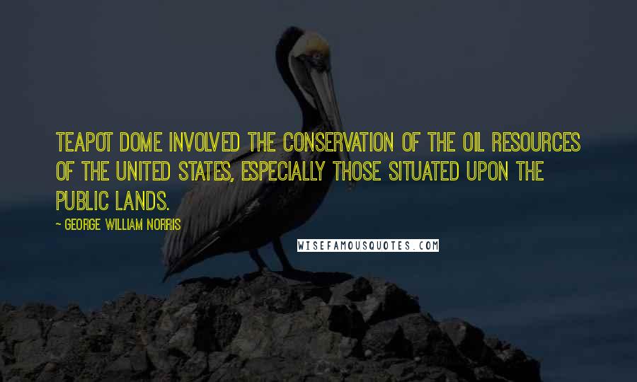 George William Norris Quotes: Teapot Dome involved the conservation of the oil resources of the United States, especially those situated upon the public lands.